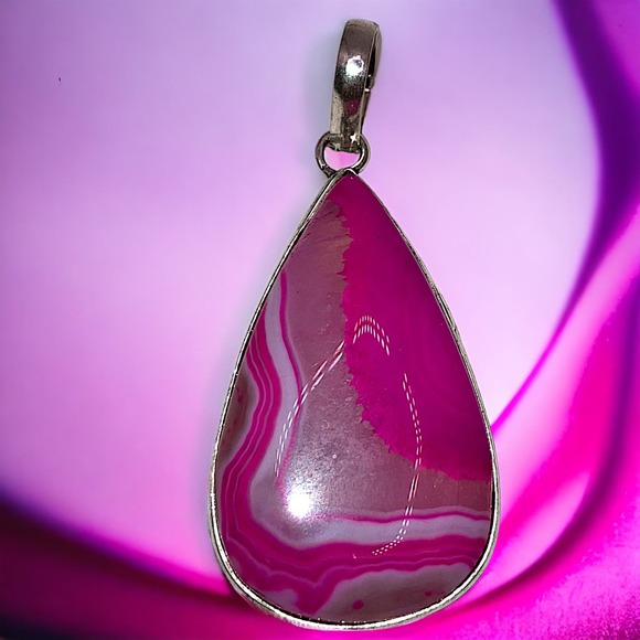 Marbled Botswana Agate 925 Sterling Silver 2 3/8 Inch Pendant Only! - Picture 1 of 5